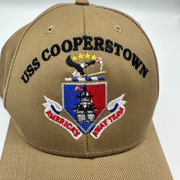 USS Cooperstown Cap Hat Strapback Baseball The Corps One Size Logo Tan - Picture 8 of 8